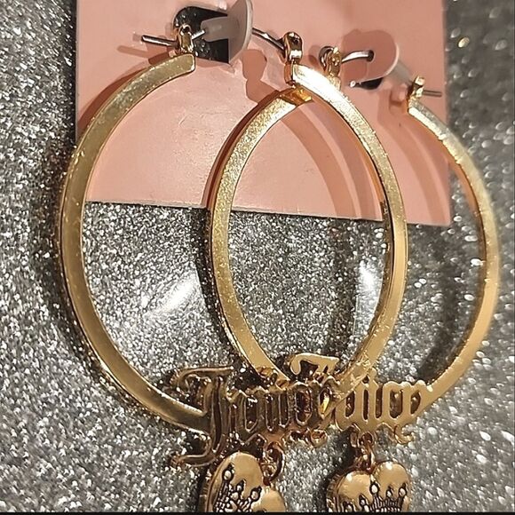 Juicy Couture Logo Drop Heart Crown Hoop Earrings - Picture 5 of 6